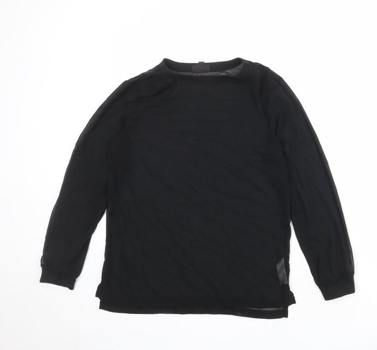 Topshop Womens Black Polyester Basic T-Shirt Size 8 Round Neck