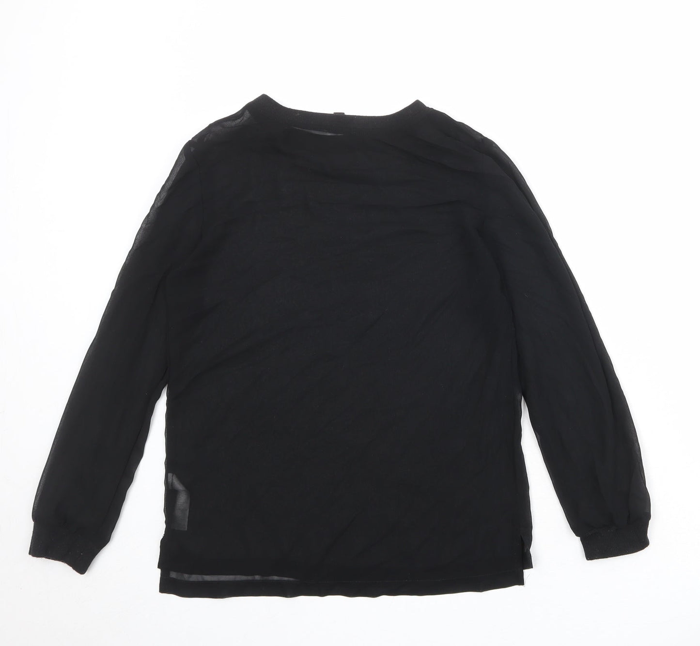 Topshop Womens Black Polyester Basic T-Shirt Size 8 Round Neck