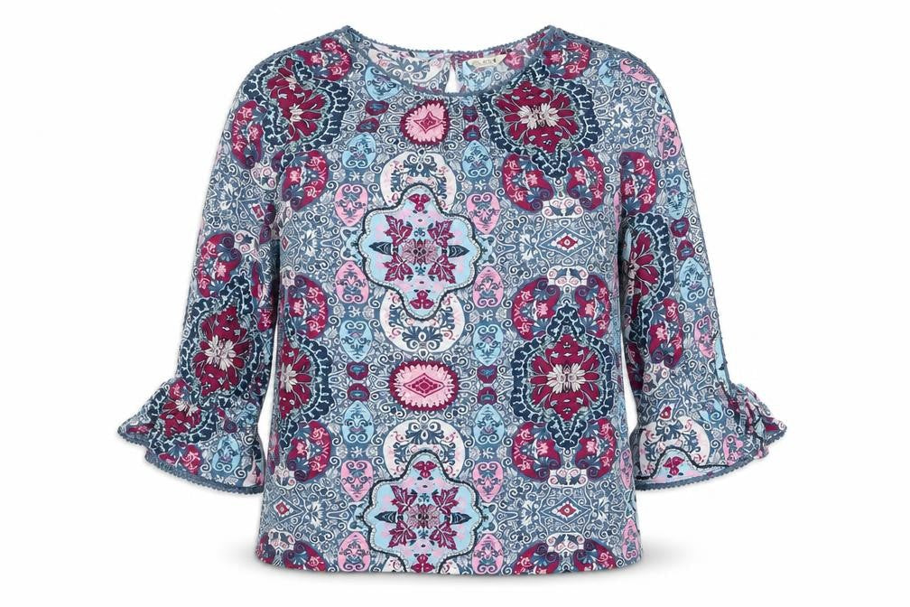 M&Co Womens Multicoloured Geometric Viscose Basic Blouse Size 10 Round Neck