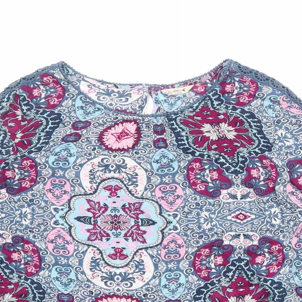 M&Co Womens Multicoloured Geometric Viscose Basic Blouse Size 10 Round Neck