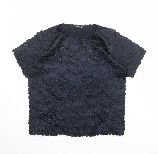 Molly Jo Womens Black Polyester Basic T-Shirt Size M Round Neck