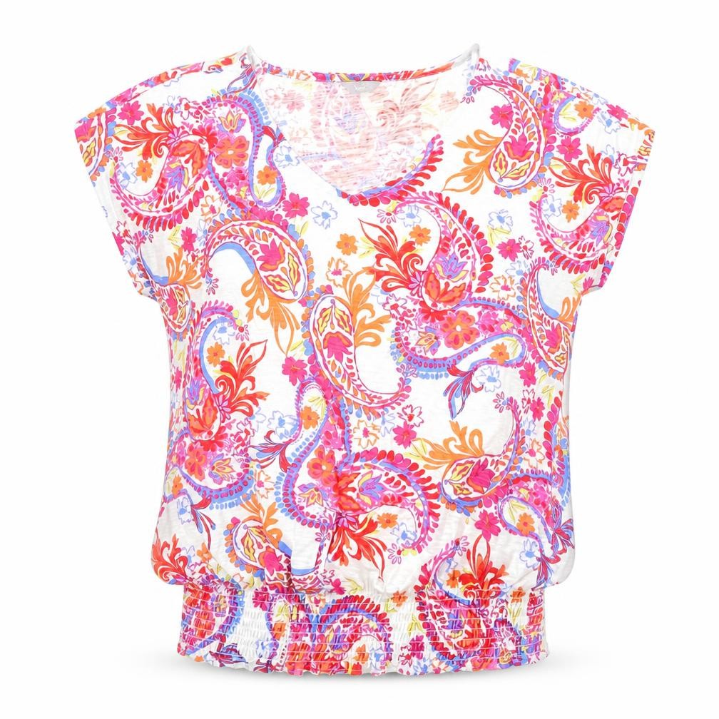 M&Co Womens Multicoloured Paisley 100% Cotton Basic Blouse Size 10 V-Neck