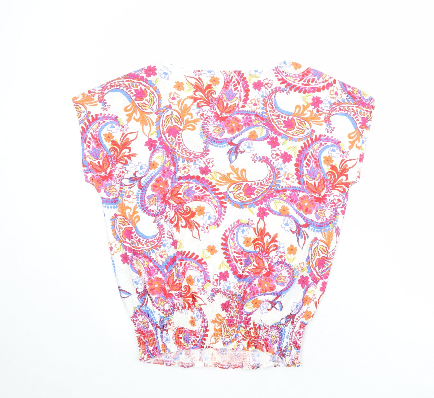 M&Co Womens Multicoloured Paisley 100% Cotton Basic Blouse Size 10 V-Neck