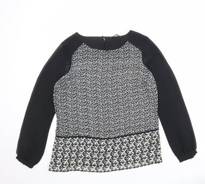 Marks & Spencer Womens Black Geometric Polyester Basic Blouse Size 12 Boat Neck