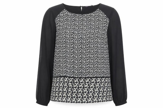 Marks and Spencer Womens Black Geometric Polyester Basic Blouse Size 12 Boat Neck