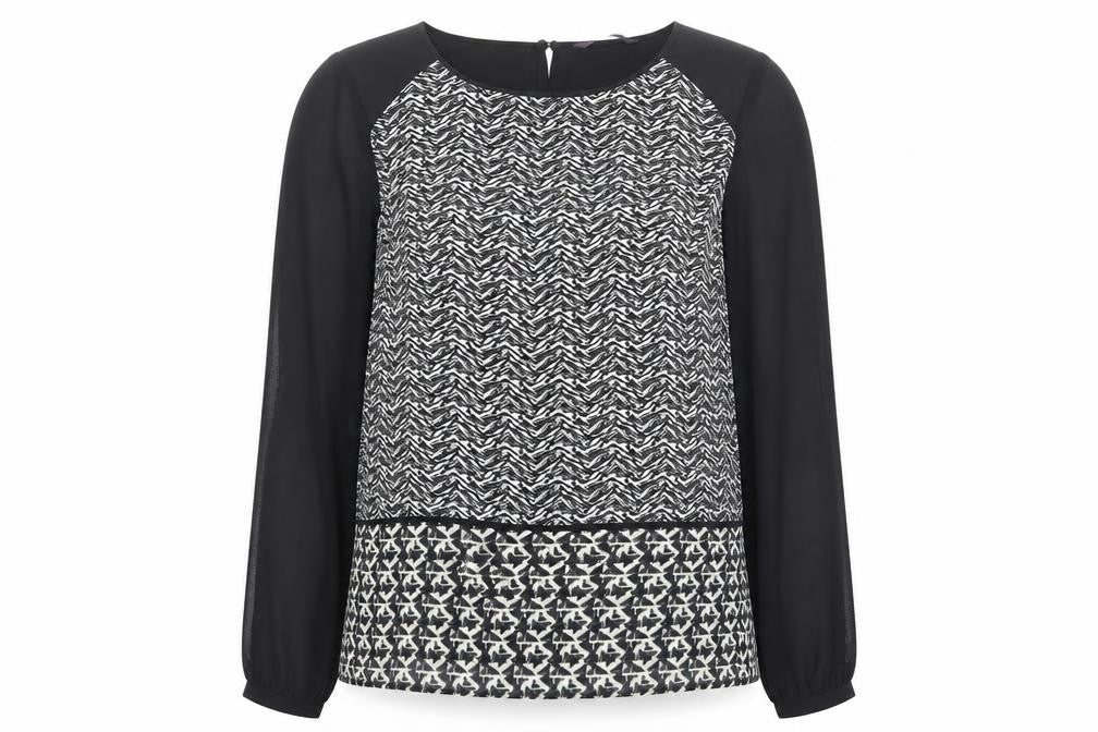 Marks & Spencer Womens Black Geometric Polyester Basic Blouse Size 12 Boat Neck