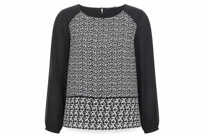 Marks & Spencer Womens Black Geometric Polyester Basic Blouse Size 12 Boat Neck