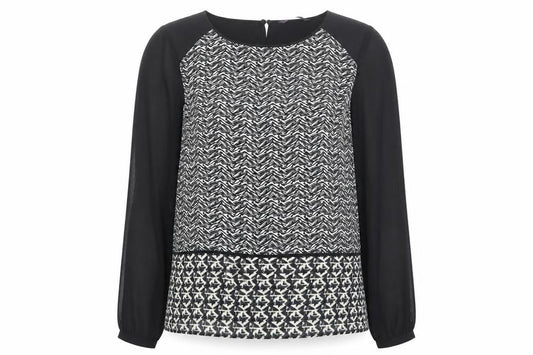 Marks and Spencer Womens Black Geometric Polyester Basic Blouse Size 12 Boat Neck