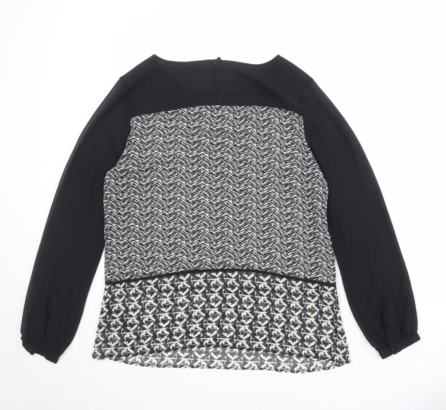 Marks and Spencer Womens Black Geometric Polyester Basic Blouse Size 12 Boat Neck