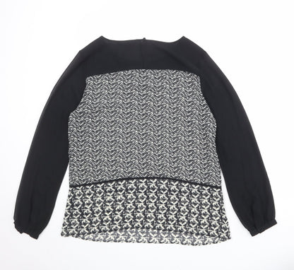 Marks & Spencer Womens Black Geometric Polyester Basic Blouse Size 12 Boat Neck