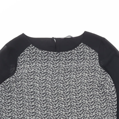 Marks & Spencer Womens Black Geometric Polyester Basic Blouse Size 12 Boat Neck