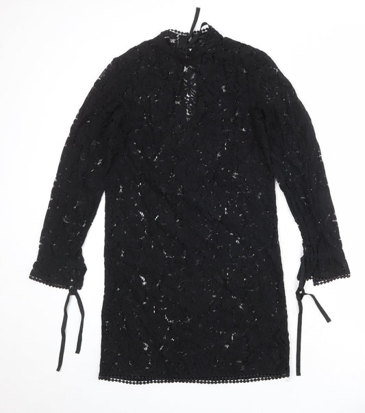 H&M Womens Black Polyester A-Line Size 8 V-Neck Tie