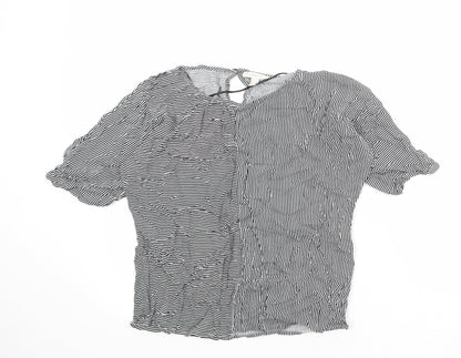 Additional front view of ESPRIT women’s black striped viscose basic blouse, size S, boat neck