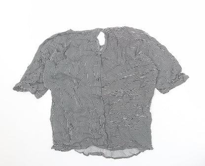 Back view of ESPRIT women’s black striped viscose basic blouse, size S, boat neck