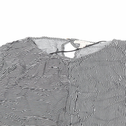 Close-up detail of ESPRIT women’s black striped viscose basic blouse, size S, boat neck
