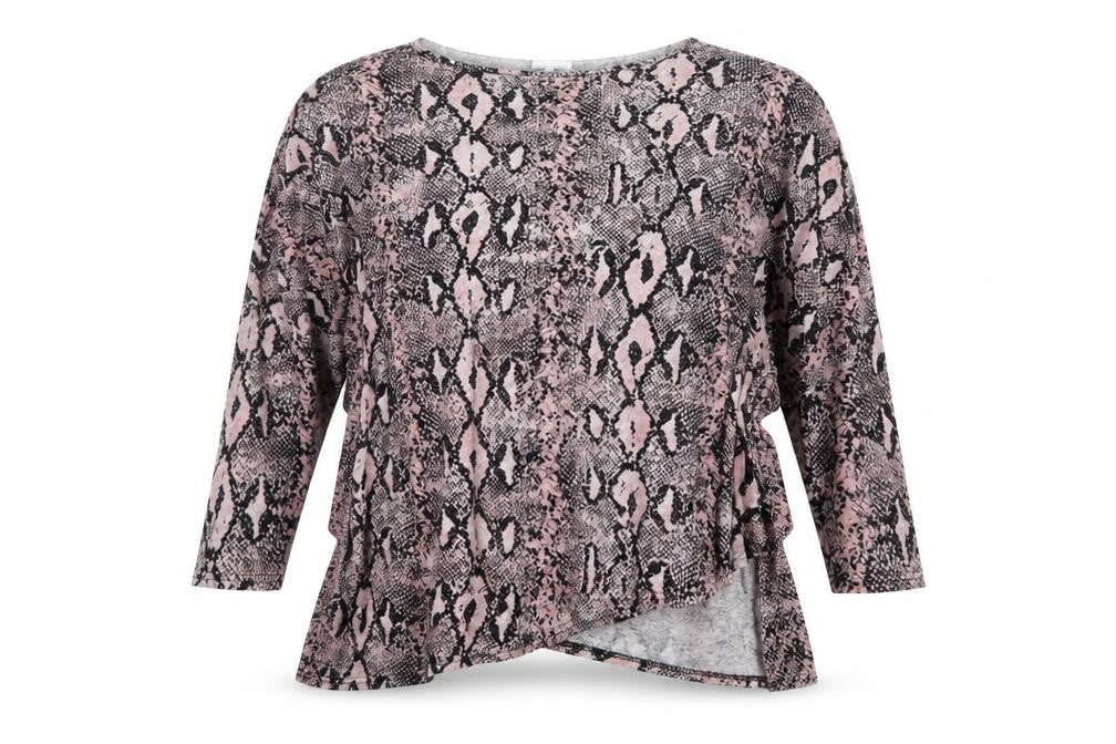 Blue Vanilla Womens Pink Animal Print Polyester Basic Blouse Size M Boat Neck - Asymmetric