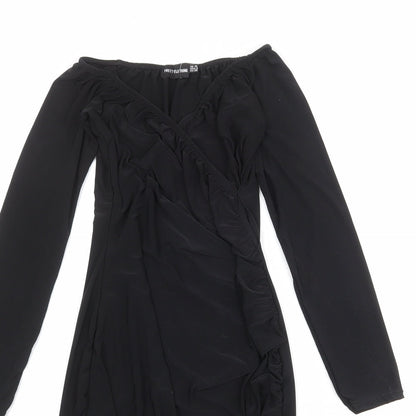 PRETTYLITTLETHING Womens Black Polyester A-Line Size 10 V-Neck Pullover