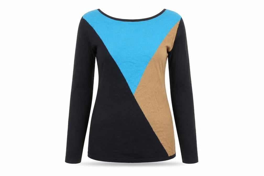 David Emmanuel Womens Multicoloured Round Neck Geometric Viscose Pullover Jumper Size S
