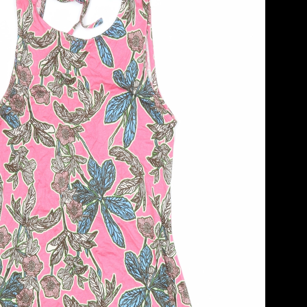 South Womens Pink Floral Viscose Shift Size 10 Round Neck Tie
