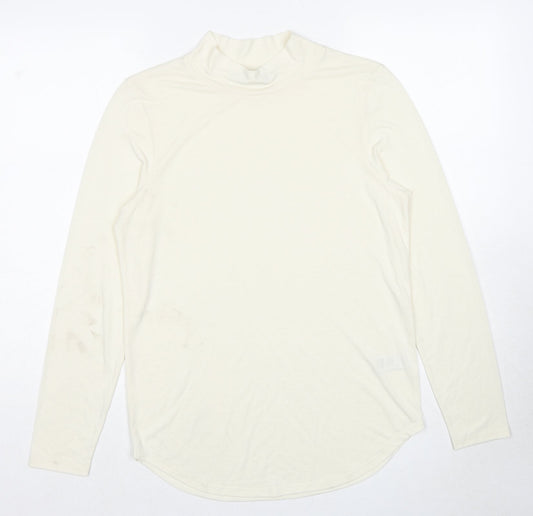 Marks and Spencer Womens Ivory Polyester Basic T-Shirt Size 12 Mock Neck