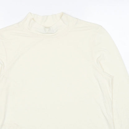 Marks & Spencer Womens Ivory Polyester Basic T-Shirt Size 12 Mock Neck