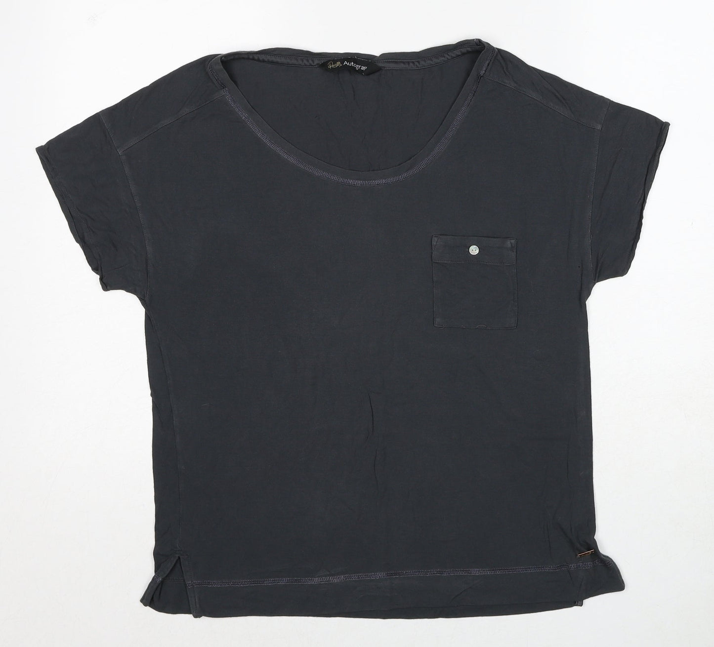 Autograph Womens Grey Viscose Basic T-Shirt Size 8 Boat Neck