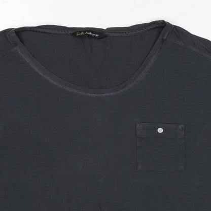 Close-up detail of Autograph women’s grey viscose basic t-shirt, size UK 8, boat neck