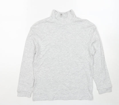 Marks & Spencer Girls Grey Roll Neck Cotton Pullover Jumper Size 8-9 Years Pullover