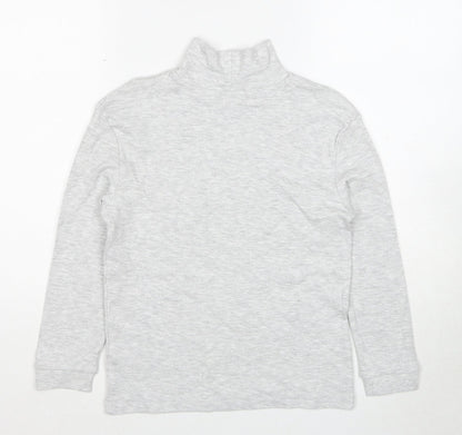 Marks & Spencer Girls Grey Roll Neck Cotton Pullover Jumper Size 8-9 Years Pullover