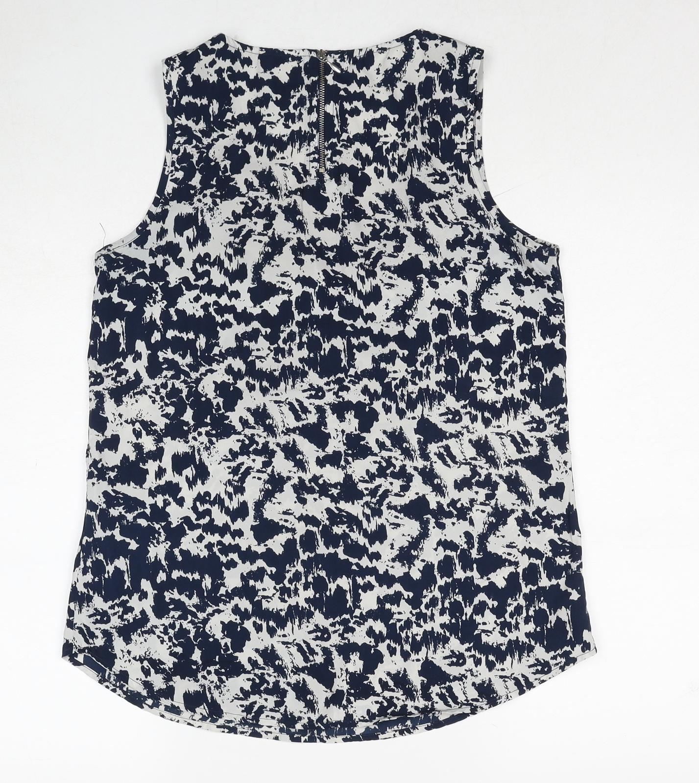 Only Womens Blue Geometric Polyester Basic Tank Size 10 Scoop Neck