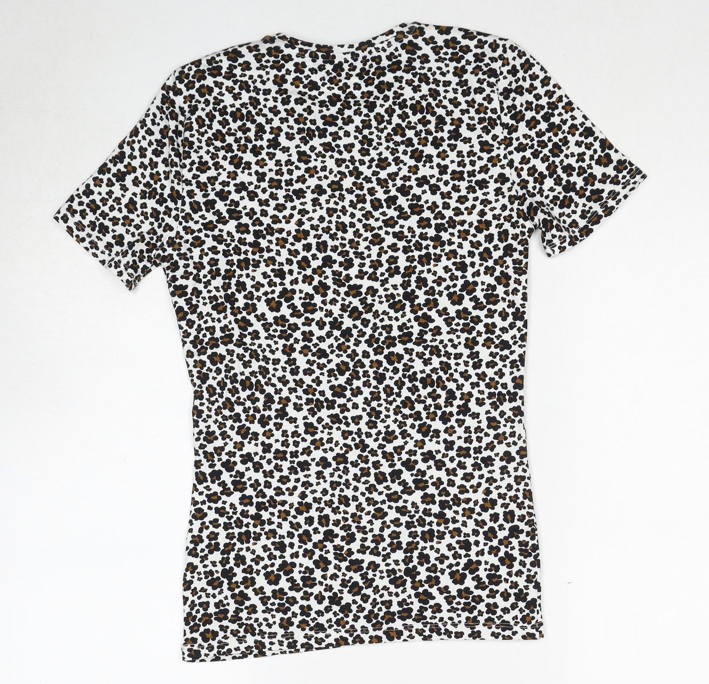 Marks and Spencer Womens Multicoloured Animal Print Cotton Basic T-Shirt Size 6 Crew Neck - Leopard Print