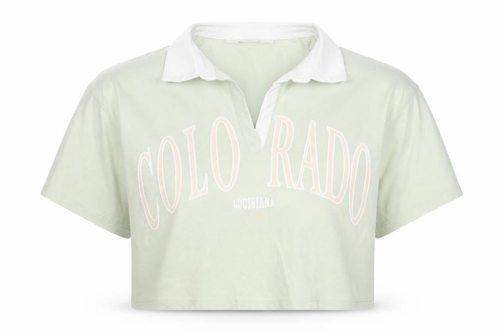 H&M Girls Green Cotton Cropped T-Shirt Size 14-15 Years Collared Pullover - Colorado