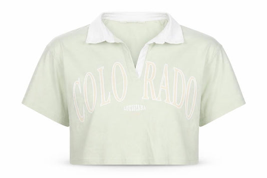 H&M Girls Green Cotton Cropped T-Shirt Size 14-15 Years Collared Pullover - Colorado
