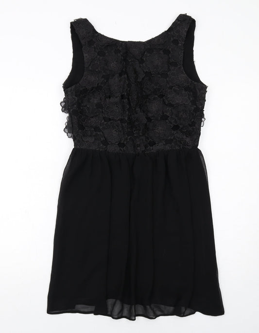 ASOS Womens Black Floral Polyester A-Line Size 10 Round Neck Zip