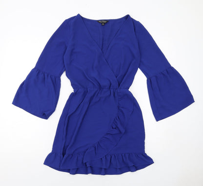 Additional front view of Miss Selfridge women’s blue polyester a-line, size UK 8, v-neck pullover