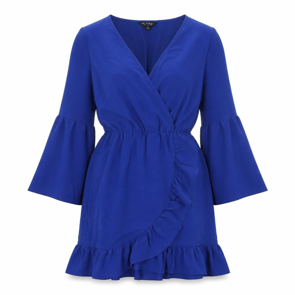 Miss Selfridge Womens Blue Polyester A-Line Size 8 V-Neck Pullover