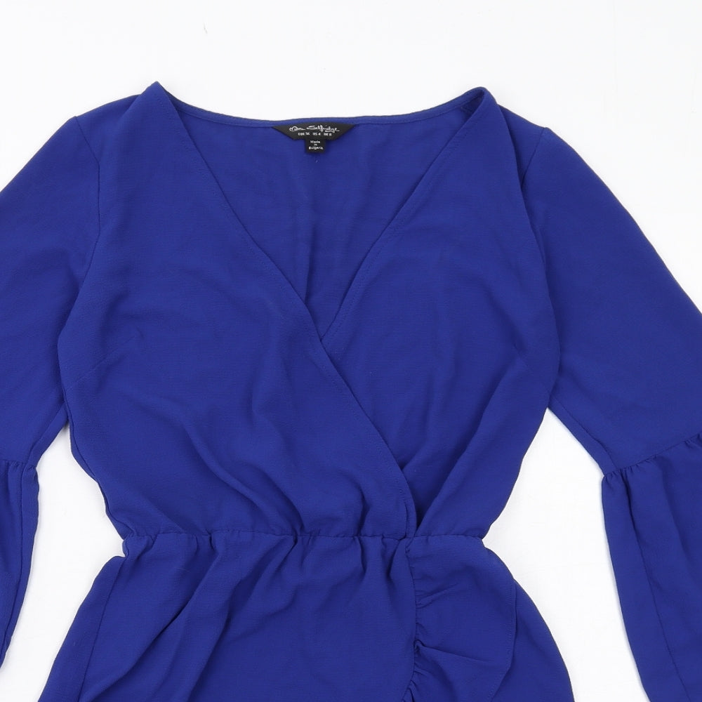 Miss Selfridge Womens Blue Polyester A-Line Size 8 V-Neck Pullover
