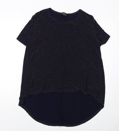 Additional front view of Club L women’s blue polyester basic t-shirt, size UK 16, boat neck
