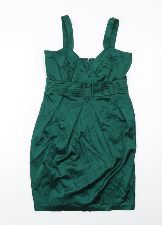 ASOS Womens Green Cotton Pencil Dress Size 10 V-Neck Zip