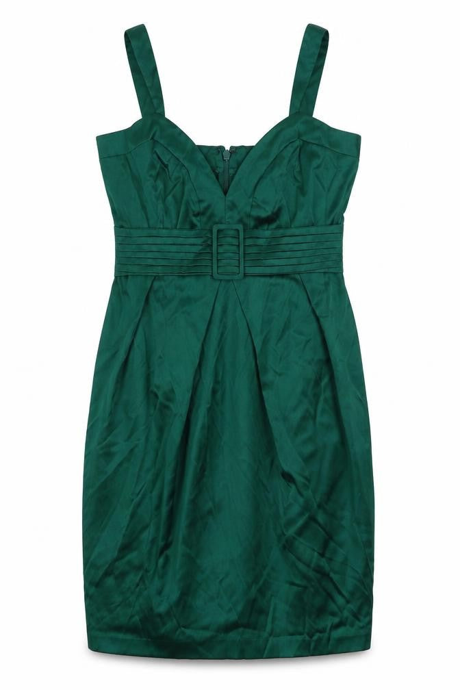 ASOS Womens Green Cotton Pencil Dress Size 10 V-Neck Zip