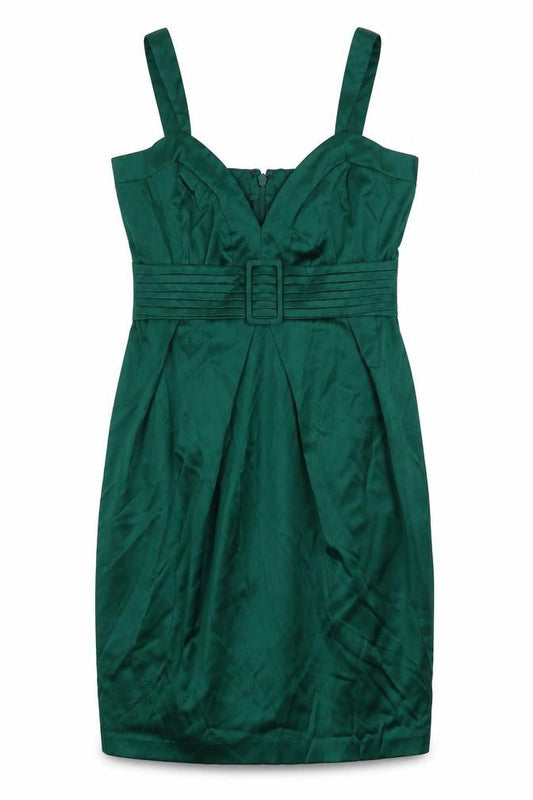 ASOS Womens Green Cotton Pencil Dress Size 10 V-Neck Zip
