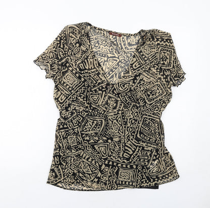 Additional front view of Savoir women’s black geometric polyester basic blouse, size UK 16, v-neck