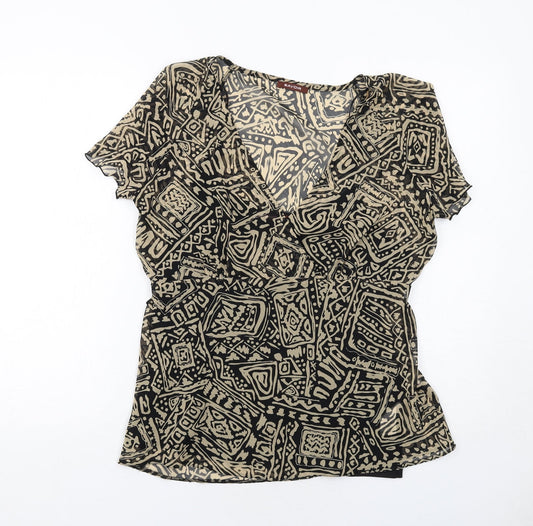 Savoir Womens Black Geometric Polyester Basic Blouse Size 16 V-Neck
