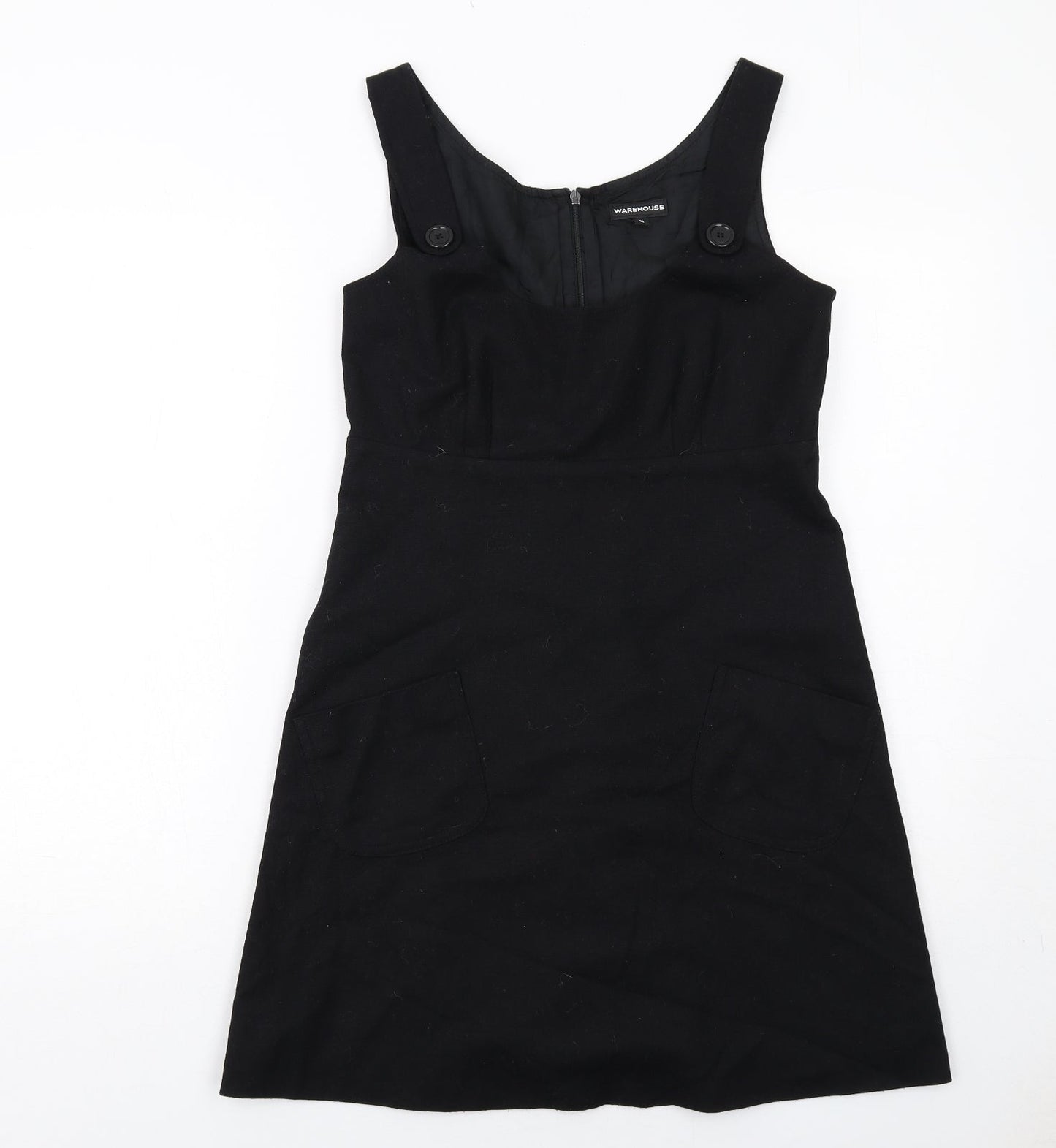 Warehouse Womens Black Polyester A-Line Size 10 Scoop Neck Zip