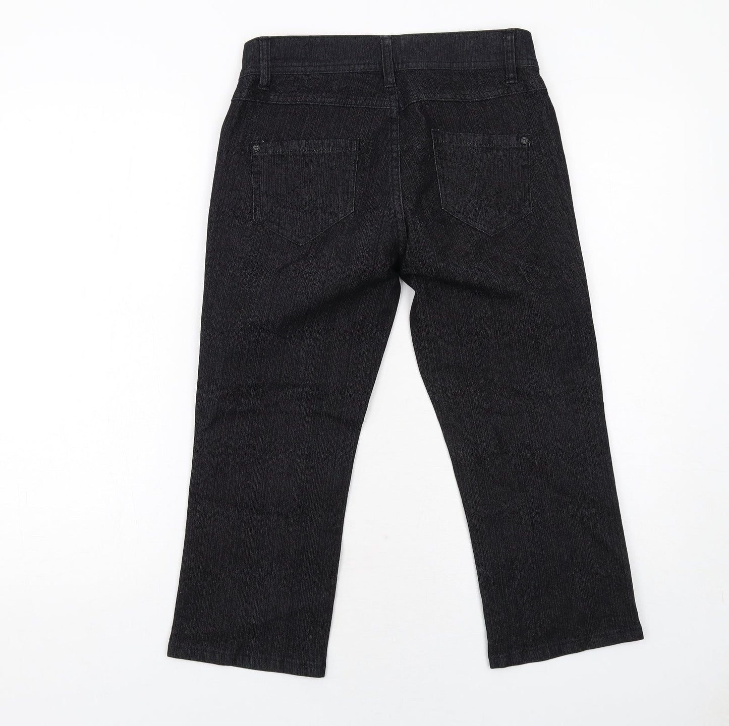 Marks and Spencer Womens Black Cotton Straight Jeans Size 8 Regular Zip