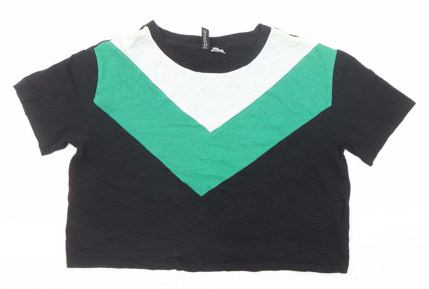 Divided by H&M Womens Black Colourblock Cotton Basic T-Shirt Size XS Round Neck