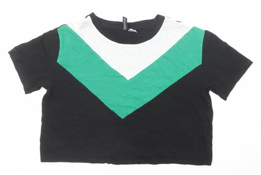 Divided by H&M Womens Black Colourblock Cotton Basic T-Shirt Size XS Round Neck