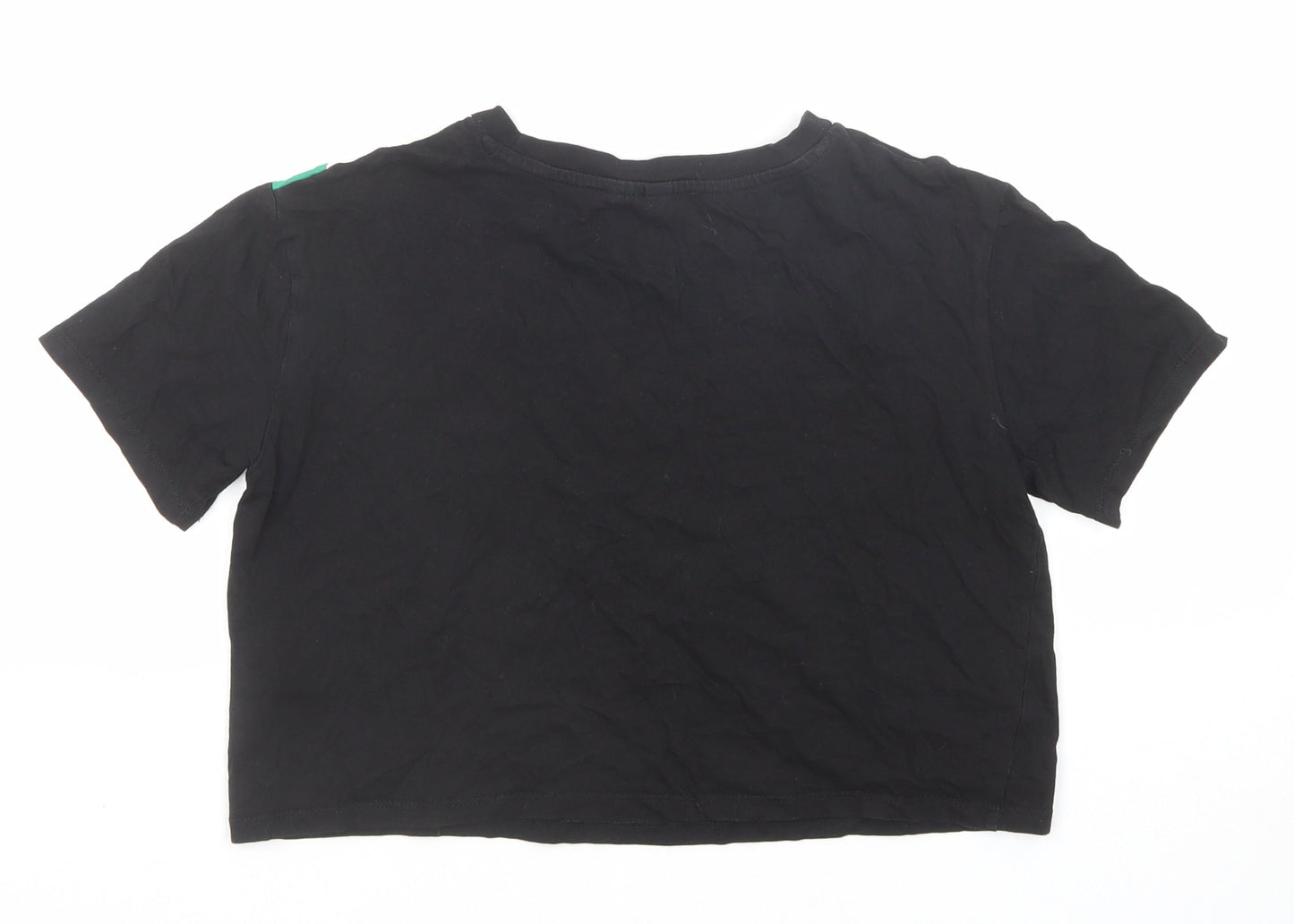 Divided by H&M Womens Black Colourblock Cotton Basic T-Shirt Size XS Round Neck