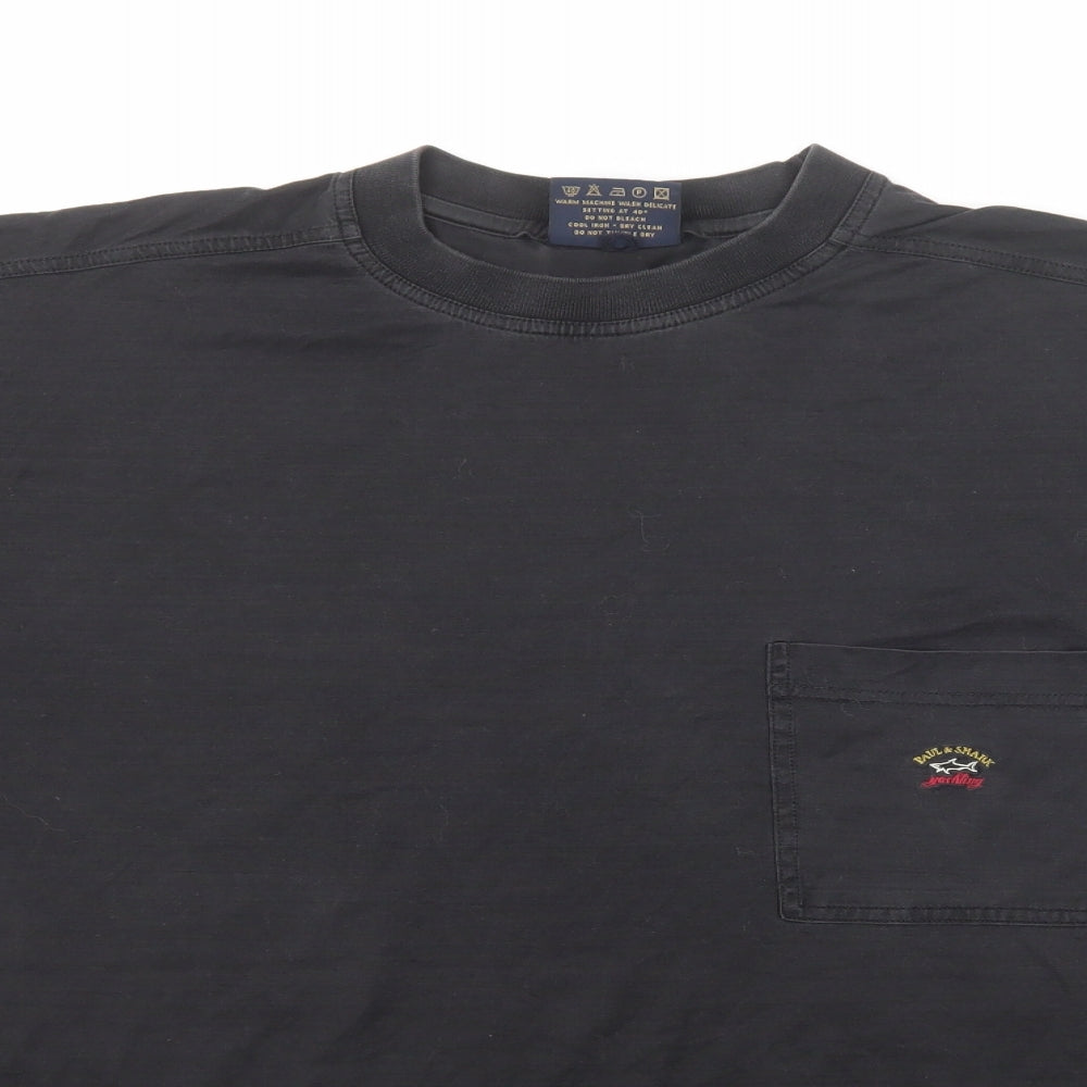 Paul & Shark Mens Black Cotton T-Shirt Size 4XL Round Neck