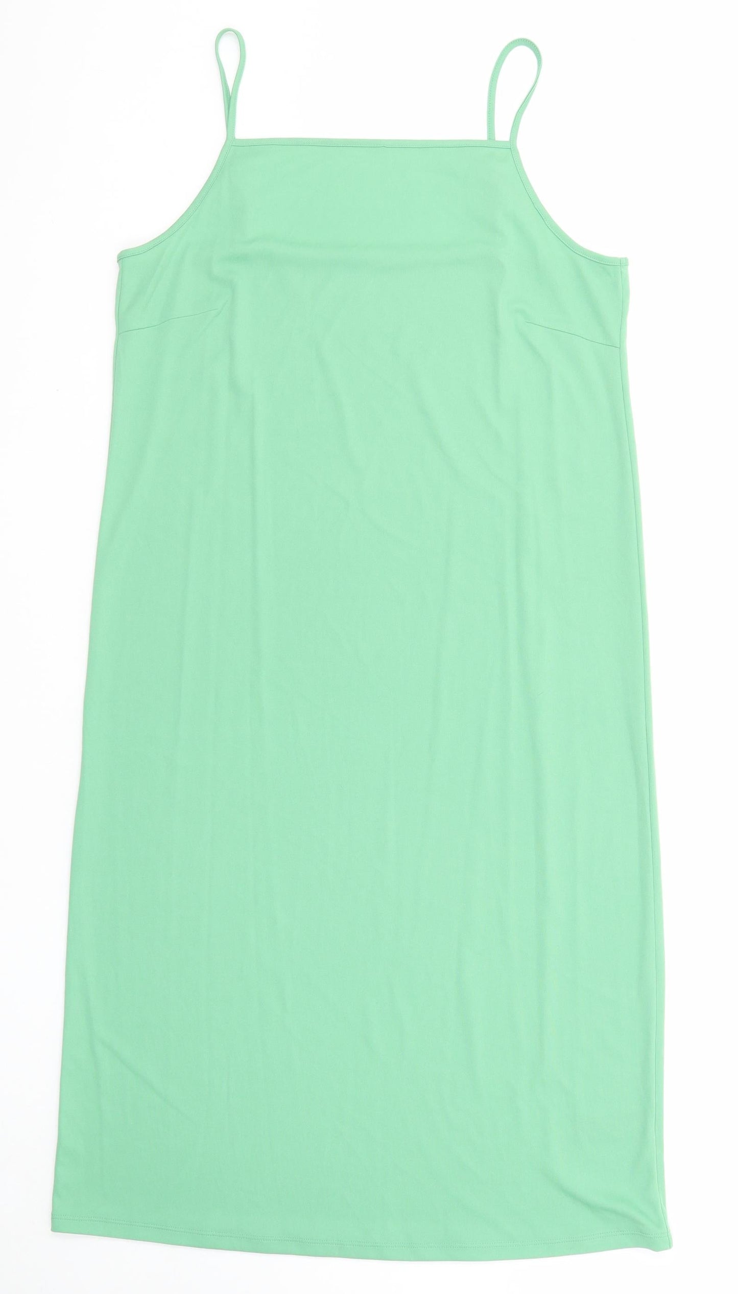 Marks and Spencer Womens Green Polyester Tank Dress Size 14 Square Neck Pullover